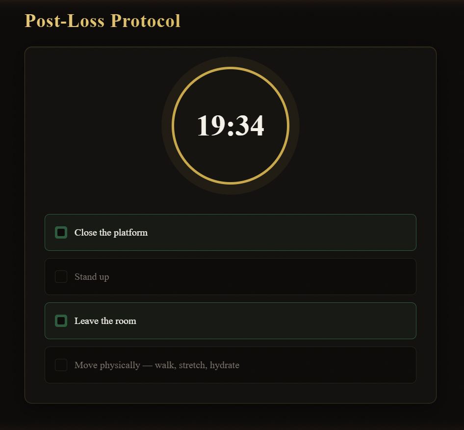 LAYER 0 app — Post-Loss Lockout countdown screen after a logged loss